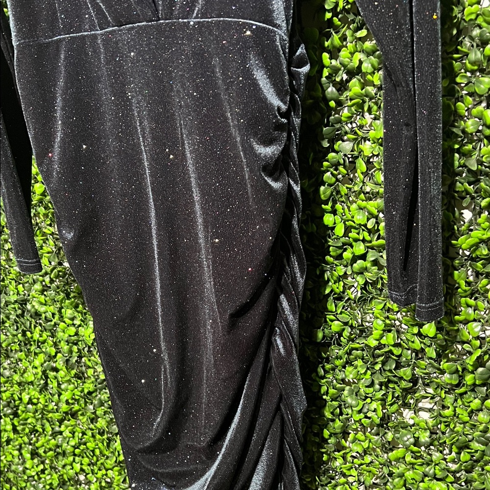 ZARA NEW SPARKLY SHOULDER PAD VELVET DRESS STRETCHY BLUE Small - Picture 10 of 13